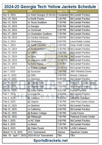 Printable 2024-25 Georgia Tech Yellow Jackets Basketball Schedule; TV Broadcasts, Matchups – Sports Brackets