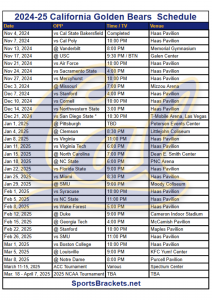 Printable 2024-25 California Golden Bears Basketball Schedule; TV Broadcasts, Matchups – Sports Brackets