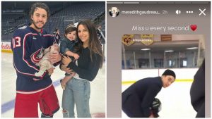 Meredith, la esposa de Johnny Gaudreau, comparte una respuesta de cuatro notas al clip retro de un joven patinando con su esposo fallecido