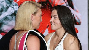 Sandy Ryan vs Mikaela Mayer: enfrentamiento intenso en el pesaje antes de Vegas World Title Revatch