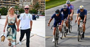 Valtteri Bottas y Tiffany Cromwell enchufan en bicicleta con Lance Armstrong