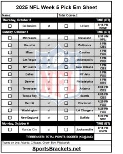 2025 NFL Decide EM Sheet Week 5; Imprimible, estructura PDF – Splacos de acciones deportivas