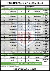 2025 NFL Decide EM Sheet Week 7; Imprimible, estructura pdf – corchetes