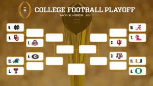 Clasificación de playoffs de fútbol universitario 2025-26, 25 de noviembre; Mostrador de tiempo, Soporte Proyectado – Soportes de actividades deportivas