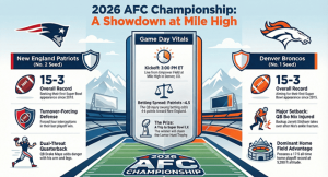 Avance del juego del Campeonato de la AFC 2026: Patriots vs Broncos: fecha, retención, probabilidades, enfrentamientos clave y cuadro imprimible – Cuadros deportivos