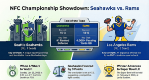 Avance del juego de campeonato de la NFC 2026: Seahawks vs. Rams: fecha, rol, probabilidades, enfrentamientos clave y cuadro imprimible – Acciones deportivas