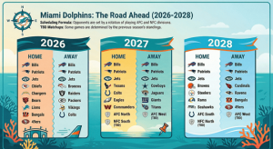 Futuros oponentes de los Miami Dolphins: lista sólida por año (desgloses de casa/visitante) – Cuadros deportivos