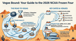 Agenda y cuadro de Frozen Four de la NCAA 2026: Torneo de hockey masculino Impresión microscópica, PDF imprimible y proyecciones – Cuadros deportivos