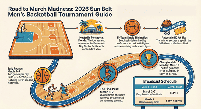 Agenda del torneo Sun Belt 2026: grupo, fechas, espacio y PDF imprimible – Cuadros deportivos