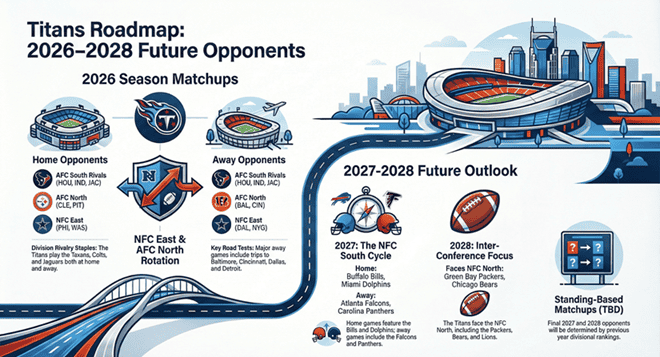 Futuros oponentes de los Tennessee Titans: lista de barrigas por año (desgloses de local/visitante) – Soportes deportivos