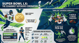 Resultados del Big Bowl LX 2026: Clasificación restante de Seahawks vs Patriots, jugadas clave, MVP, aciertos y fallos de accesorios + hoja recapitulativa imprimible – Cuadros deportivos