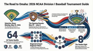 Calendario, cuadro y PDF imprimible del torneo de béisbol de la División I de la NCAA 2026: Regionales, Regionales masivas, Serie mundial universitaria masculina (Omaha) – Cuadros deportivos