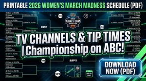 Calendario imprimible de la locura de marzo de las mujeres de 2026: canales de televisión y casos de consejos: categorías deportivas