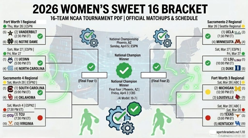 Cuadro imprimible de los 16 años femeninos de 2026: agenda decente, TV y PDF – Cuadros deportivos
