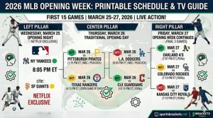 Calendario del día inaugural de la MLB 2026: PDF imprimible, canales de TV y libro electrónico de transmisión – Soportes deportivos