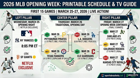 Calendario del día inaugural de la MLB 2026: PDF imprimible, canales de TV y libro electrónico de transmisión – Soportes deportivos