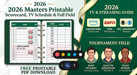 Cuadro de mando imprimible del Masters de 2026, calendario televisivo y escenario de torneo robusto: categorías deportivas