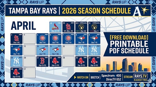 Agenda 2026 de los Tampa Bay Rays: resultados, manual de televisión y PDF imprimible – Cuadros deportivos