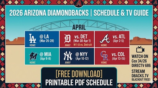 Agenda de los Diamondbacks de Arizona 2026: resultados, datos de registros de televisión y PDF imprimible – Corchetes deportivos