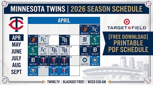 Calendario de los Minnesota Twins 2026: resultados, información televisiva y PDF imprimible – Correspondencias deportivas