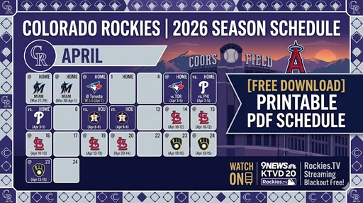 Calendario de los Colorado Rockies de 2026: resultados, datos televisivos y PDF imprimible – Cuadros deportivos