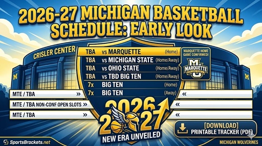 Calendario de baloncesto de Michigan 2026-27: enfrentamientos clave, diez oponentes enormes y PDF imprimible: corchetes de acciones deportivas