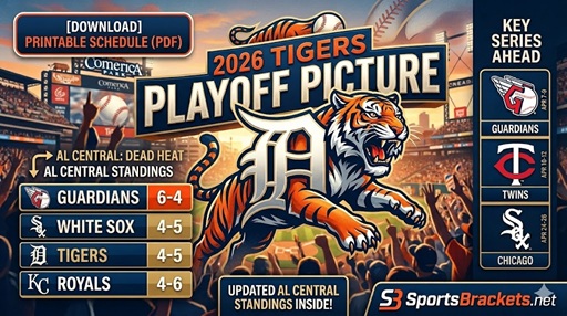 Imagen de los playoffs de los Tigres de Detroit 2026: Clasificación central de la Liga Americana y agenda imprimible hasta ahora – Soportes deportivos