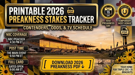 Calendario imprimible de Preakness Stakes 2026; Contendientes, posiciones de presentación y retransmisiones televisivas: categorías deportivas