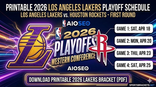 Calendario imprimible de playoffs de Los Angeles Lakers 2026: fechas, casos y canales de TV – Cuadros deportivos