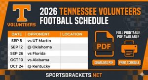 Calendario de fútbol de los Voluntarios de Tennessee 2026, PDF imprimible con horario de TV