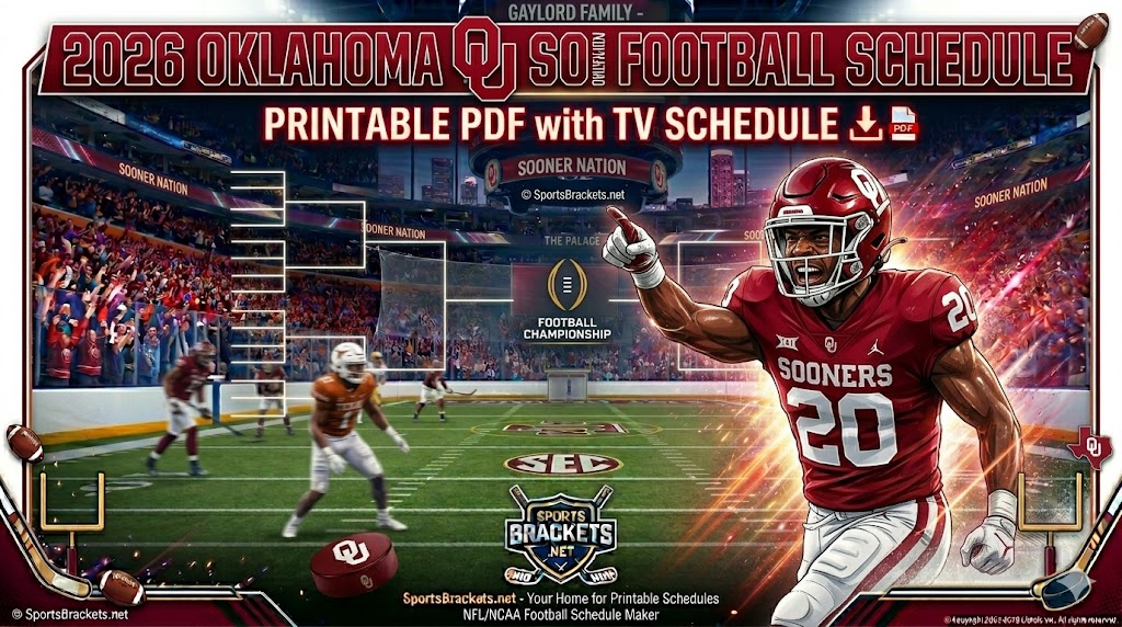 Calendario de fútbol de Oklahoma 2026, PDF imprimible con calendario de TV – Cuadros deportivos