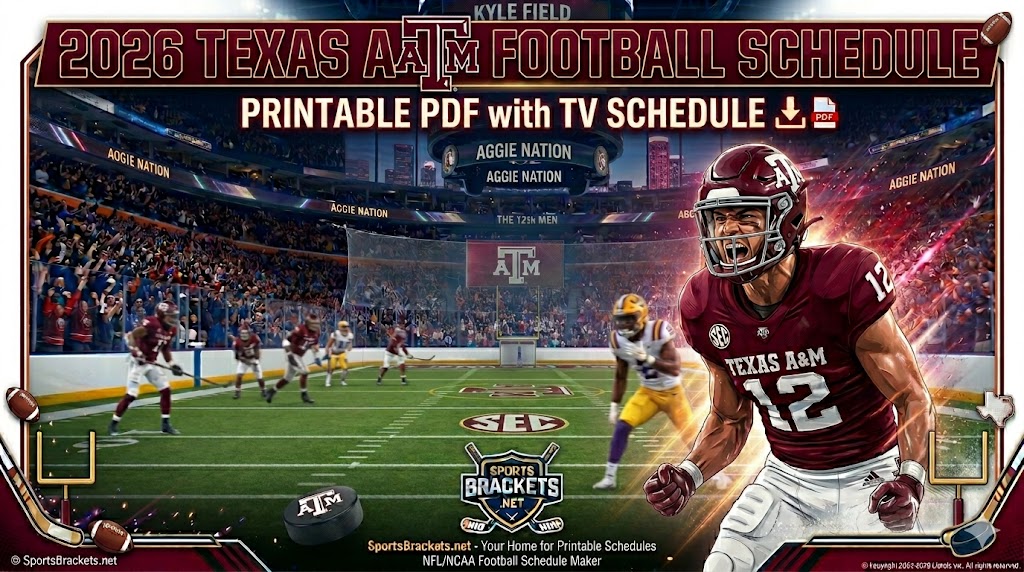 Horario de fútbol americano de Texas A&M 2026, PDF imprimible con horario de TV – Soportes de actividades deportivas