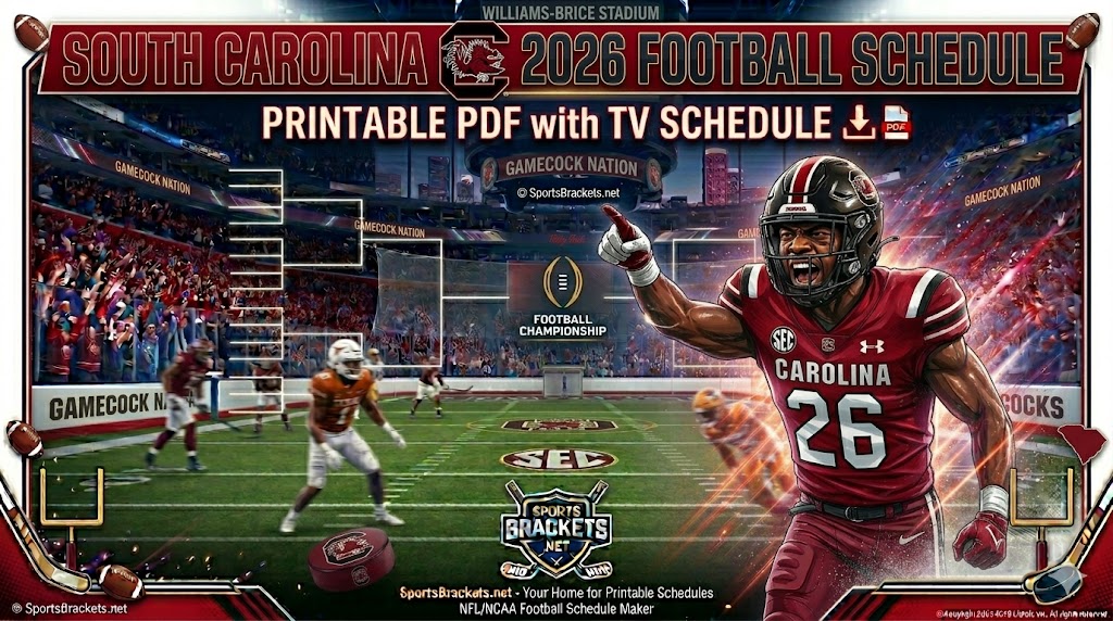 Calendario de fútbol de Carolina del Sur 2026, PDF imprimible con calendario de TV – Cuadros deportivos