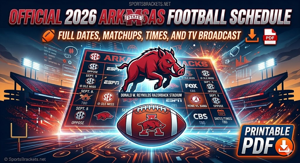 Agenda de fútbol de Arkansas 2026 | PDF imprimible