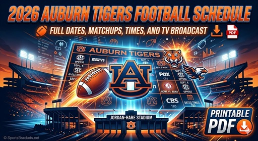 Calendario de fútbol de Auburn 2026, PDF imprimible con calendario de TV – Cuadros deportivos