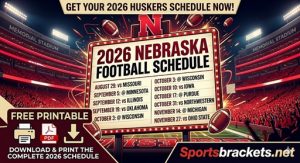 Horario de fútbol de Nebraska 2026, PDF imprimible con horario de TV – Corchetes de acciones deportivas