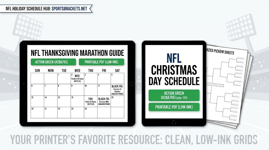 Centro de horarios navideños de la NFL 2026: archivos PDF imprimibles para Acción de Gracias y Navidad – Soportes deportivos