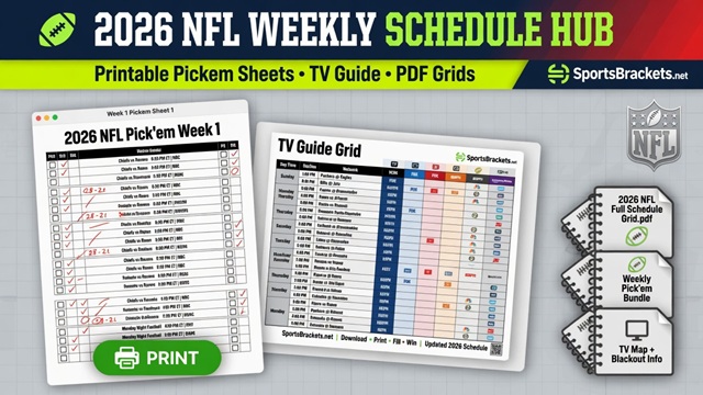 Centro de agenda semanal de la NFL 2026: hojas de selección imprimibles, información de TV y cuadrículas en PDF: corchetes de acciones deportivas