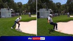 Golf: ¡Momento hilarante en el que un golfista SE CAE después de realizar un tiro en el bunker!
