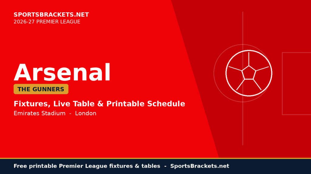 Horario del Arsenal 2026-27: calendario, TV e imprimible