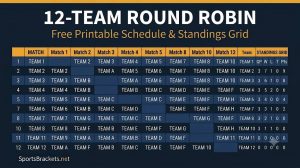 Horario Round Robin para 12 personas: PDF para imprimir gratis – Cuadros de actividades deportivas