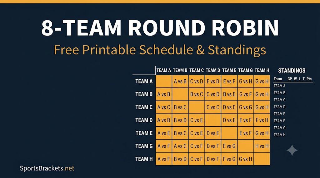 Calendario Robin esférico de 8 equipos: PDF para imprimir gratis – Cuadros deportivos