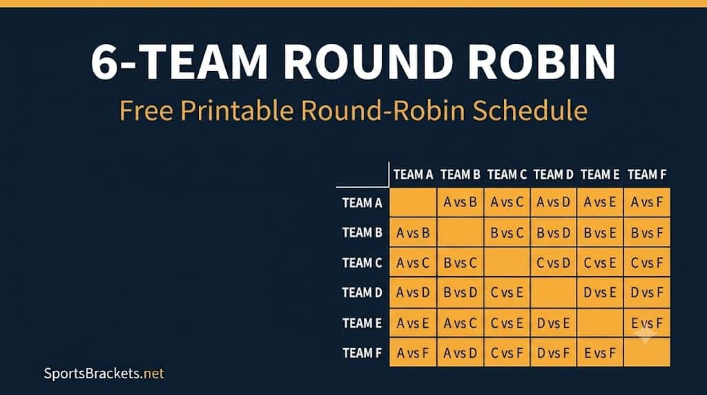Agenda Robin esférica de 6 equipos: PDF para imprimir gratis – Soportes deportivos