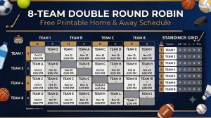 Agenda Doble Round Robin de 8 grupos: PDF para imprimir gratis – Cuadros deportivos