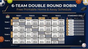 Agenda Robin de doble ronda de 6 equipos: PDF para imprimir gratis – Cuadros deportivos